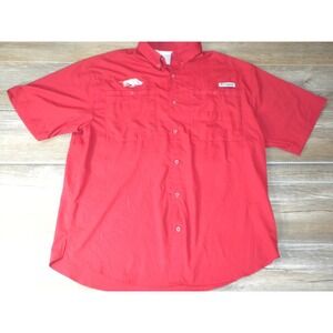 Columbia PFG Tamiami Shirt L Red Arkansas Razorbacks Omni Shade Fishing Outdoor
